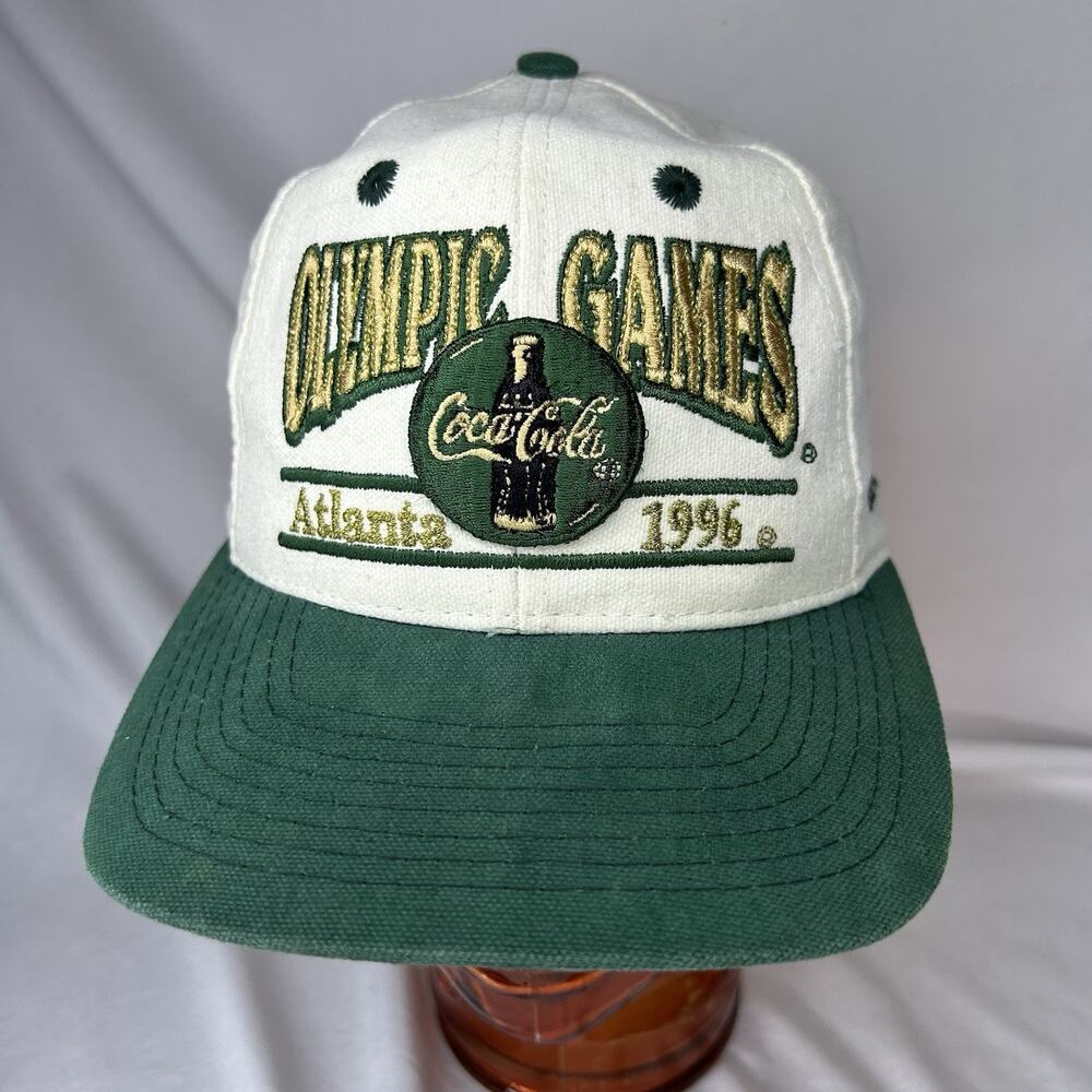 1996 Atlanta Olympic Games Hat Coca Cola Snapback White Green Vintage Rare
